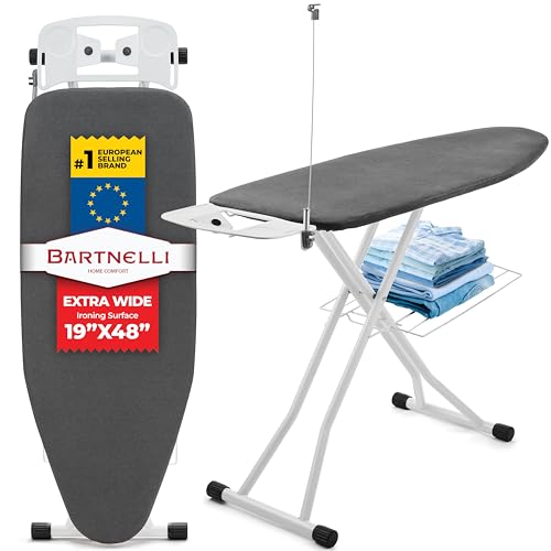 Bartnelli Extra Wide Ironing Board 19x48 with Heat-Resistant Cover & Iron Rest