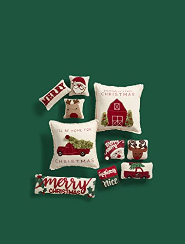 Mud Pie Christmas Appliqué Throw Pillow 18x18in, Festive Holiday Decor