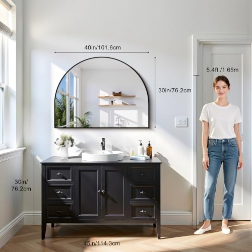CIRCUMI 40x30 Inch Black Arched Wall Mirror - Entryway & Living Room Decor