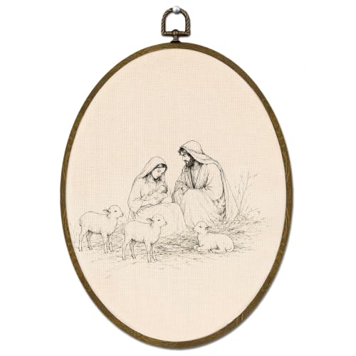 LLOKARNORA Christmas Nativity Scene Oval Canvas Wall Art Decor - Festive Holiday Home Accent