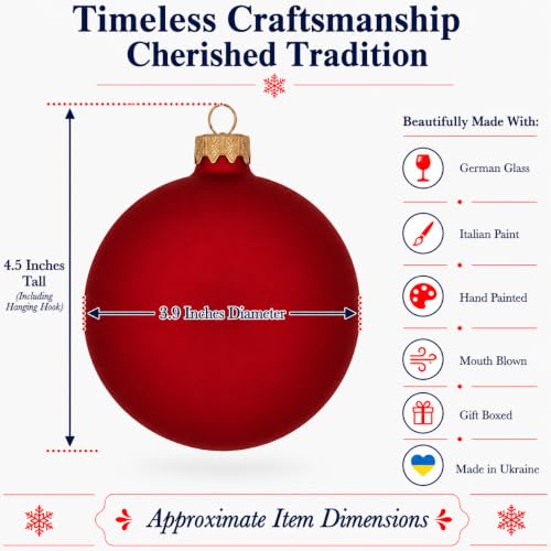 Red Matte Glass Christmas Ornament Set of 4 – 4 Inch Ball Ornaments