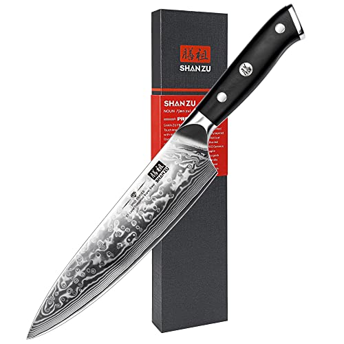 8 Inch Japanese Damascus Steel Chef Knife - SHAN ZU Kitchen Knife with G10 Handle