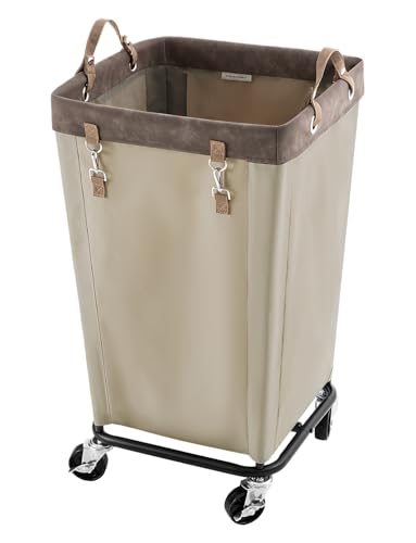 Laundry Basket with Wheels - 160L Rolling Hamper for Clothing - Light Khaki