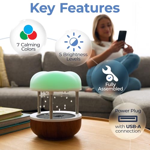Mindsight Calming Cloud Water Fountain with Woodgrain Finish | Zen Desk Decor for Stress Relief & Focus