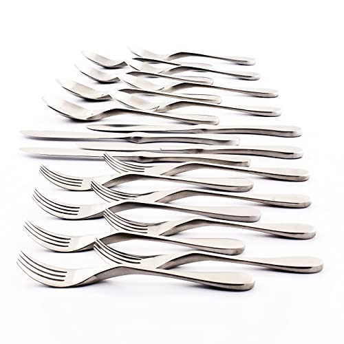 Kitchen Utensil Set - 20 Piece Matte Silver Cutlery with Ergonomic Handles
