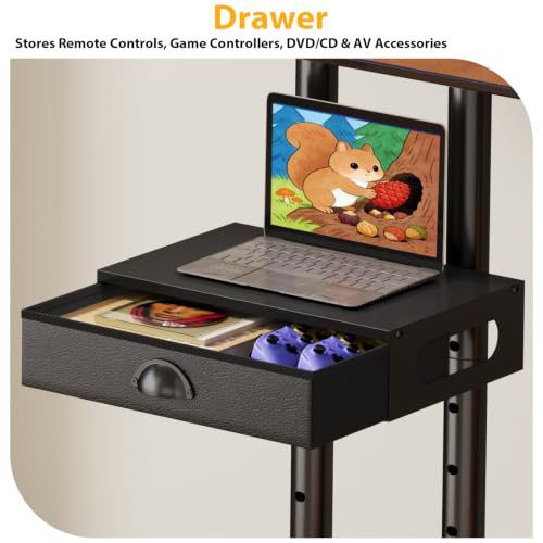 Rolling TV Stand with Drawer for 32-75 Inch TVs, Adjustable Shelf & Mobility