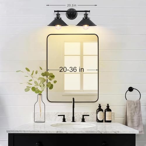 Alynzee 2-Light Farmhouse Bathroom Vanity Light Fixture - Black Wall Sconce, Rustic Style, Dimmable, Over Mirror