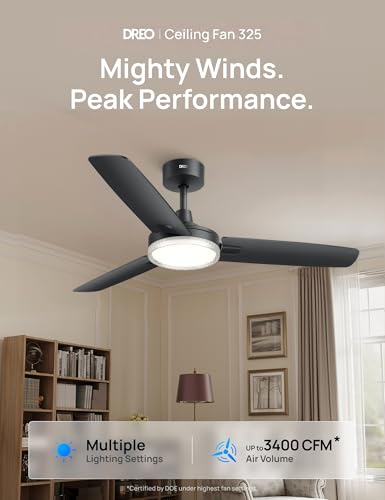 DREO Black 42-Inch Ceiling Fan with Lights, Remote, Dimmable & Reversible