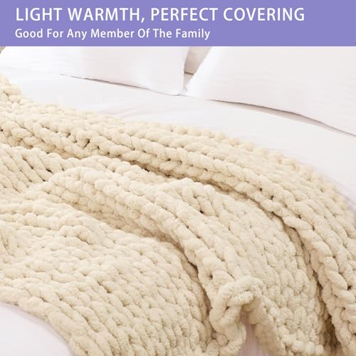 Bigacogo Beige Chunky Knit Throw Blanket 40x60 Inches for Couch & Bed