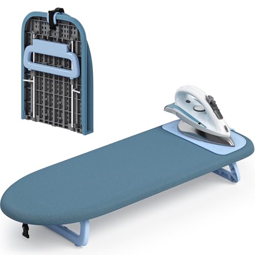 Blue Small Compact Ironing Board with Iron Mat - Space-Saving Tabletop Design