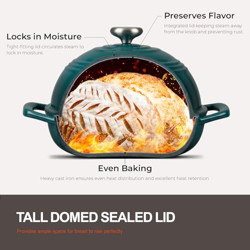 Overmont 6QT Enameled Cast Iron Dutch Oven - Bottle Green, Bread & Artisan Baking