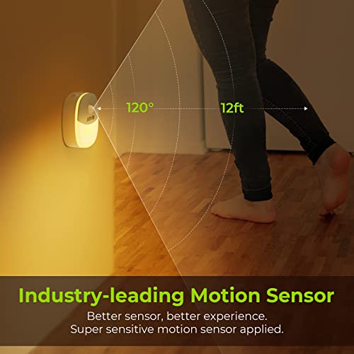 AUVON Rechargeable Battery Night Light 4 Pack - Motion & Dusk-Dawn Sensor, Multiple Modes