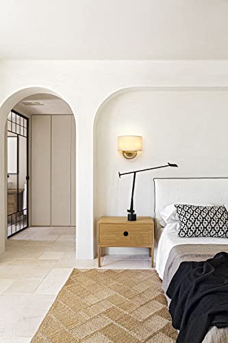 Brass Industrial Wall Sconce Fixtures with Linen Fabric Shade - Double Arm Vintage Lighting for Hallway Bedroom Living Room