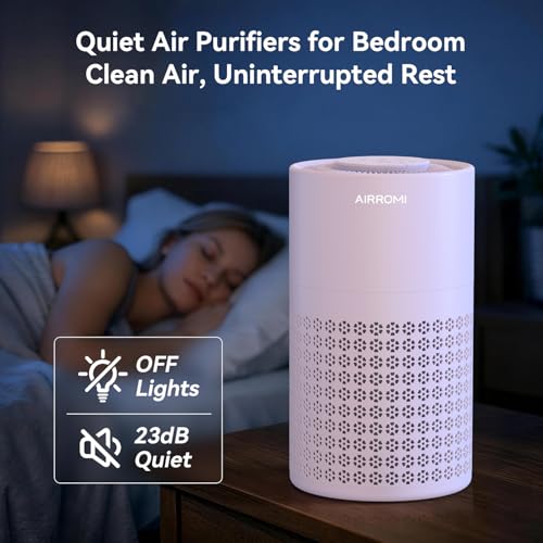AIRROMI Purple Air Purifier for Bedroom with HEPA 3-in-1 Filter, Covers Up to 990 sq ft, Quiet 360° Air Cleaner for Pets & Allergies