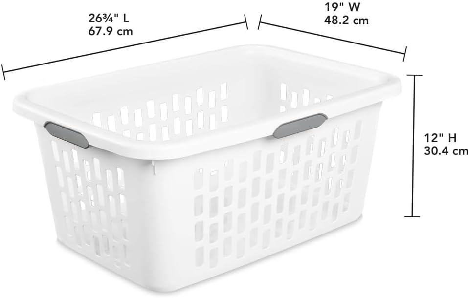 Skiennix Large Plastic Laundry Basket - Rectangle Clothes Hamper with Grip Handles | 2 Bushel Capacity, White