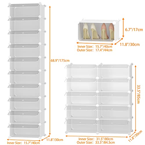 HOMIDEC Transparent 10-Tier Shoe Storage Rack with Dustproof Cover