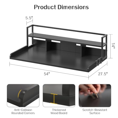 2-Tier Laundry Countertop with Hooks - 54 x 27.5 Inches, Black Finish