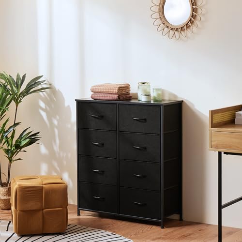 Black Dresser with 8 Fabric Drawers - Tall Bedroom Storage Organizer