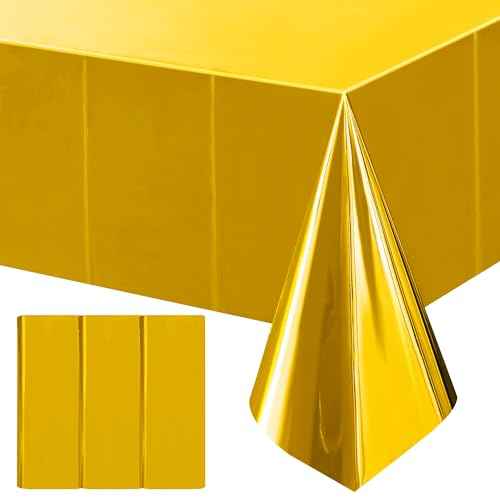 3pcs Gold Foil Metallic Tablecloth Shiny Party Table Cloth 54 * 72 Disposable Rectangle Decoration for Thanksgiving Christmas Graduation Birthday Party