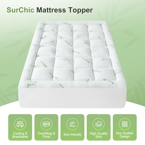 Queen Size Mattress Topper Viscose Derived from Bamboo, Soft Thick