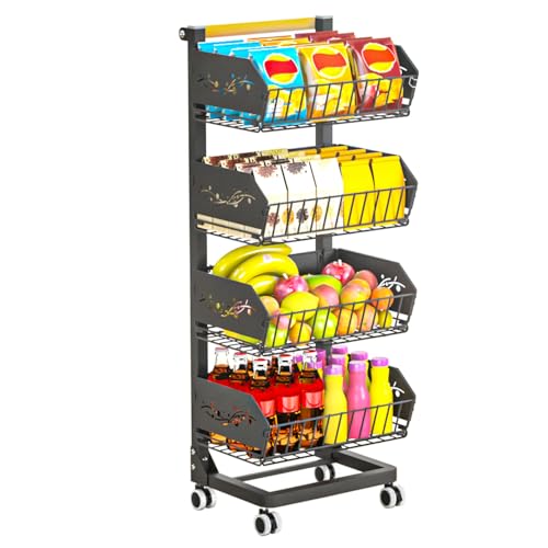 Black 4-Tier Removable Rolling Snack Cart with Wheels - Kitchen Storage