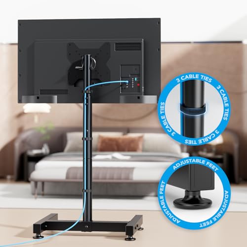 AX WABER 13-50 Inch Mobile TV Floor Stand - Adjustable Height & Tilt, Holds Up to 77lbs, VESA 200x200mm