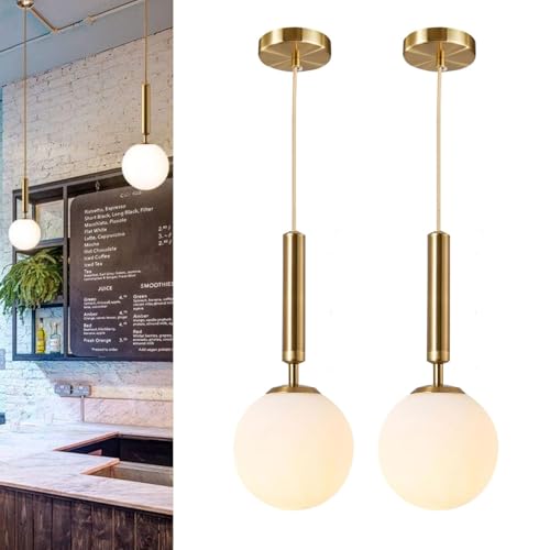 Gold Battery Operated Pendant Lights Set of 2 with Remote Dimmable Rechargeable Bulb