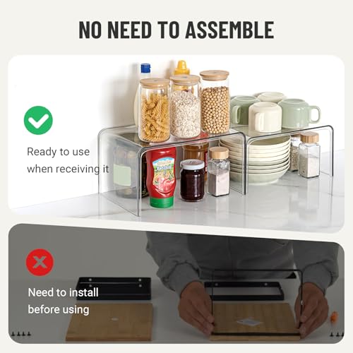 Set of 4 Clear Stackable Cabinet Shelf Organizers - Kitchen Storage