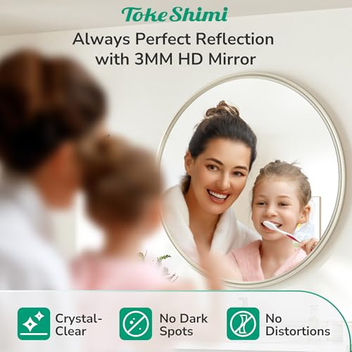 TokeShimi 30 Inch Brushed Nickel Round Wall Mirror - Tempered, Shatterproof Bathroom Vanity Mirror, Farmhouse Wall Decor