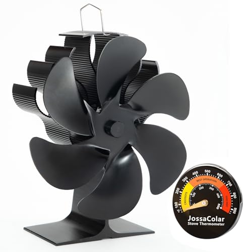 Large Heat Powered Wood Stove Fan for Fireplace & Log Burner - Silent, Thermo-Operated, Aluminum Blade, with Thermometer