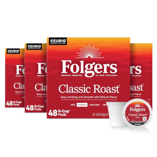 Folgers Classic Roast Medium Roast Coffee K-Cup Pods 4 Pack (48 Count Each, Total 192)