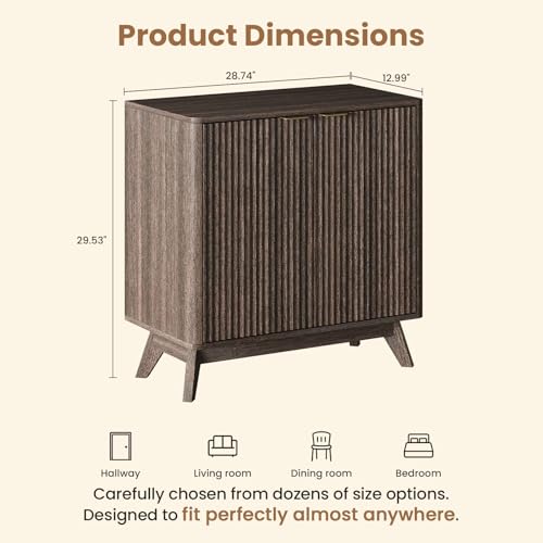 Modern Walnut Fluted Sideboard Buffet Cabinet - 29 Inch Variation