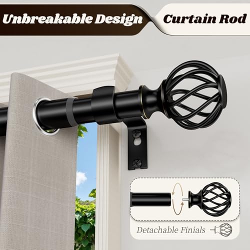 YNL Matte Black Adjustable Curtain Rod 66-120 Inch Heavy Duty for Living Room Bedroom Kitchen Outdoor