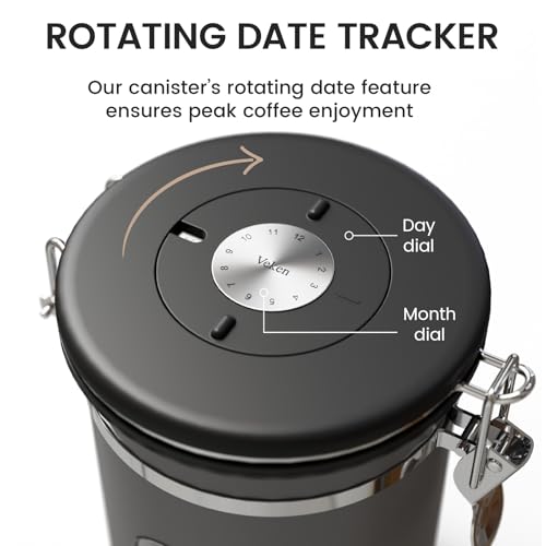Veken Coffee Canister with Window - 39 oz Large Airtight Stainless Steel Jar - Black