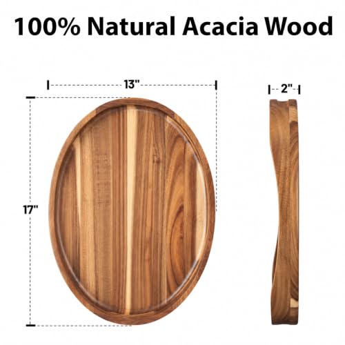 Acacia Wood Serving Tray with Handles - 17x13 Inch Round Ottoman Table Decor Variation of THIS listing