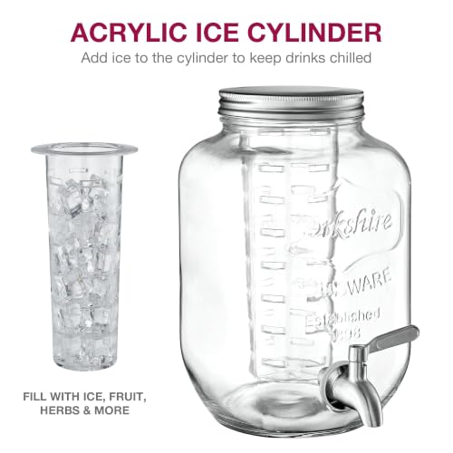 Clear Glass Drink Dispenser with Stand - 1 Gallon, Steel Spigot, 2-Pack