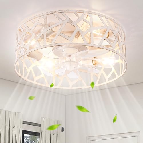 Wheatronic 18 Inch White Farmhouse Flush Mount Ceiling Fan with Lights & Remote