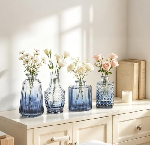 Fixwal Blue Bud Vases Set of 36 – Small Glass Flower Vases for Flowers & Decor