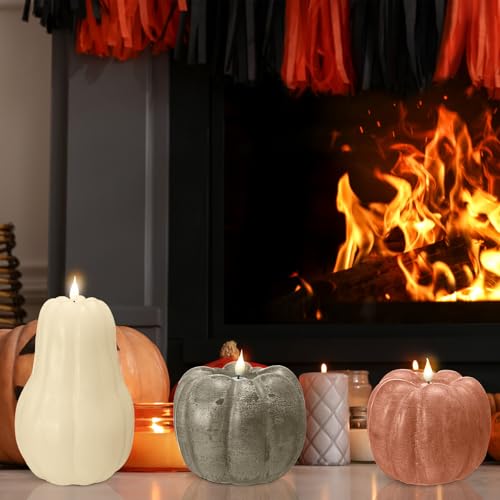 Halloween Pumpkin Flameless Candles Set - Safe LED Autumn Decor