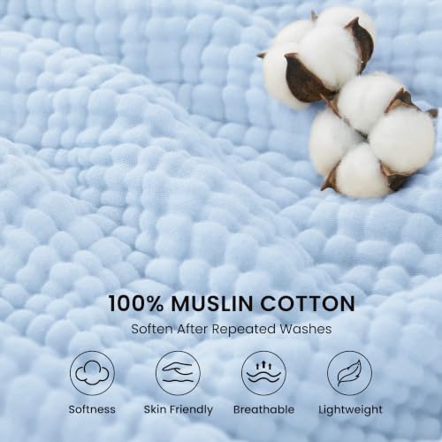Love's Cabin King Size Cotton Muslin Blanket Sky Blue 108x90 for Bed