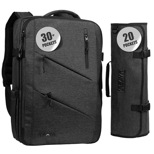 Black Chef Knife Backpack with 20-Pocket Knife Roll - Professional Culinary Bag