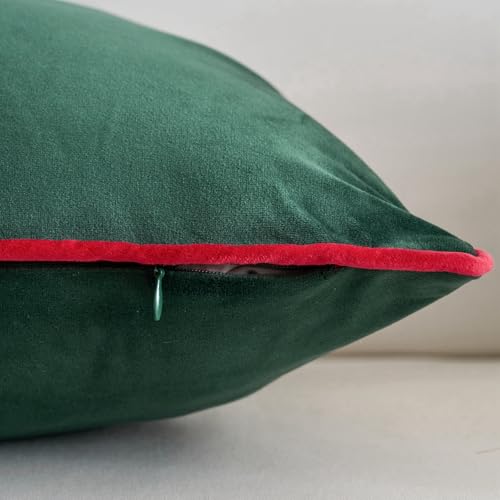 LIGICKY 2-Pack Dark Green Velvet Lumbar Pillow Covers 12x20 Inches Modern Minimalist Decor