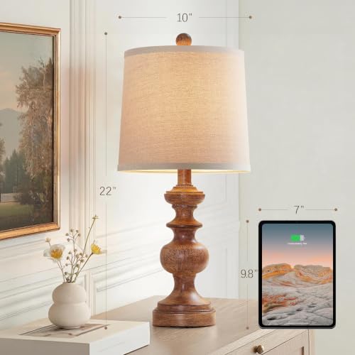 PARTPHONER Farmhouse Table Lamp Set of 2, Rustic Lamps for Living