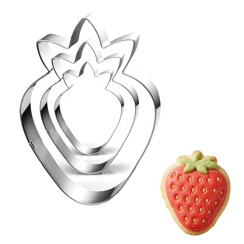Stainless Steel Strawberry Cookie Cutter Set – 3 Piece, 1.1–3.5 Inch