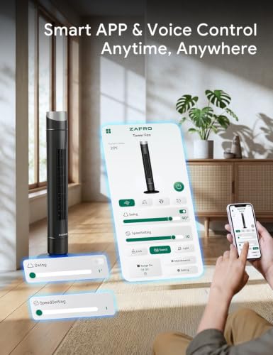 Black 36-Inch Smart Tower Fan with DC Motor & Remote Control