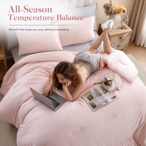 King Size Fluffy Pink Comforter Set - 3 Pieces Cloud-Like Bedding