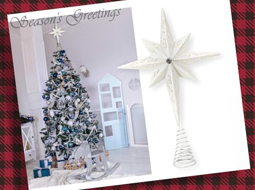 Christmas Traditions Platinum White Glitter Bethlehem Star Tree Topper 11in for 6-8ft Large Trees (Variant: Platinum White)