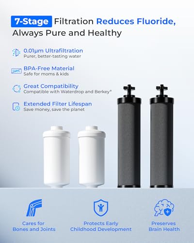Waterdrop Gravity Water Filter Replacement with Ultra Carbon & Fluoride Filters - Compatible with Berkey BB9-2 & PF-2