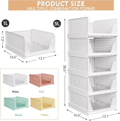 Caktraie 8 Pack White Stackable Closet Storage Bins Organizer - Space-Saving