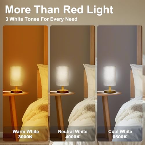 Round Red Light Lamp for Bedroom with Dimmable White & Red 670nm Light, Remote & Timer